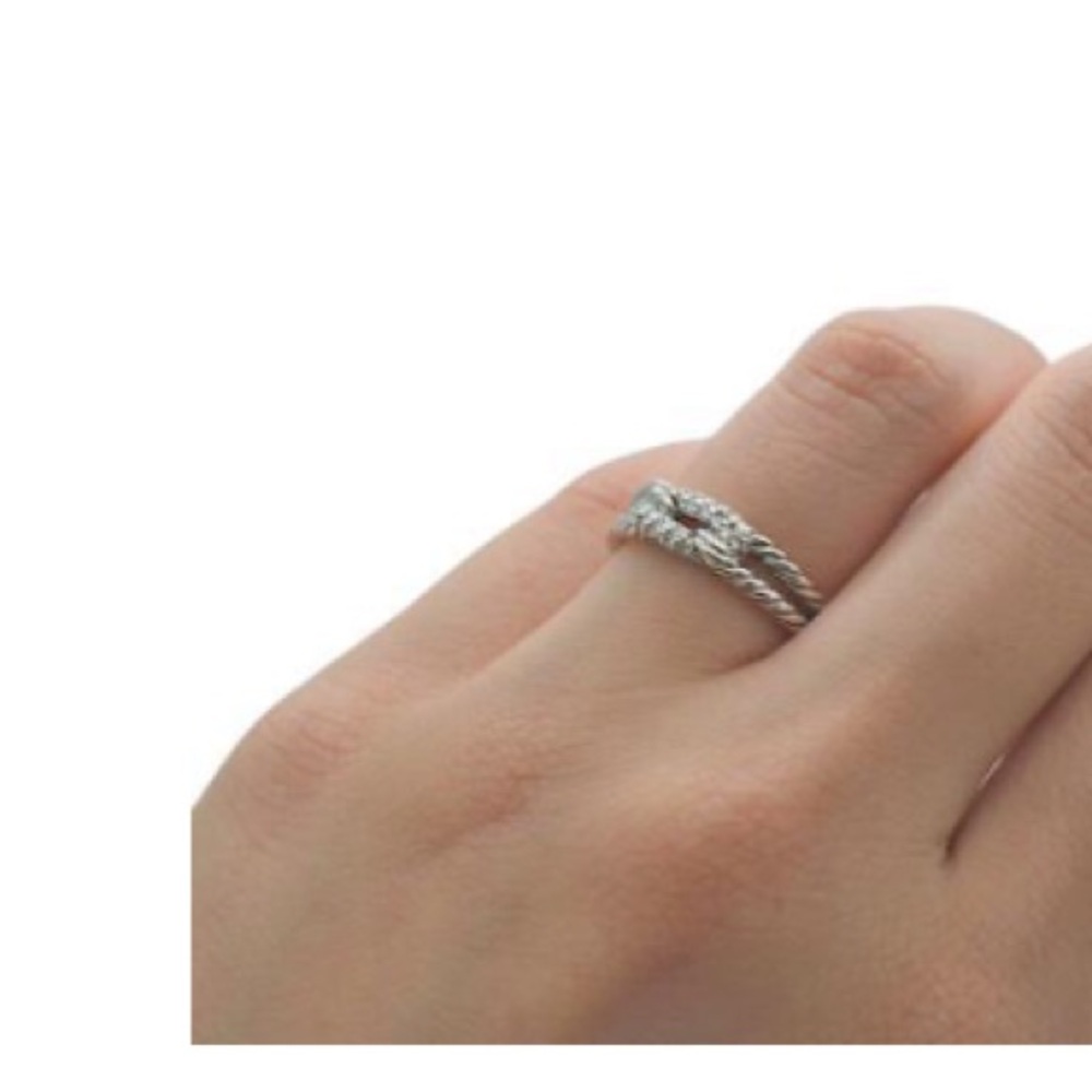 DAVID YURMAN 925 Sterling Silver and Diamonds Petite Pave Single Loop Ring SZ 6